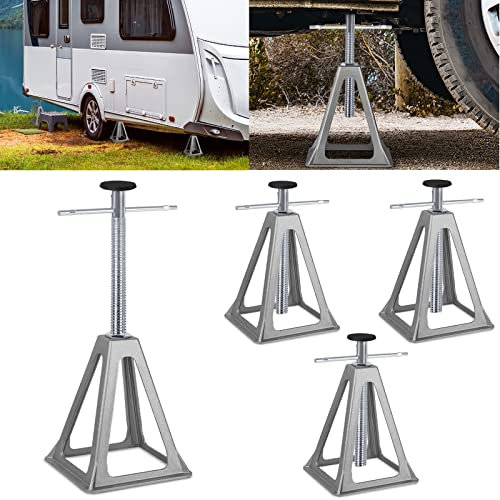 LZQ 4 Stück Unterstellbock Höhenverstellbar Wohnwagen Stützbock, Alu Unterstellböcke Abstellböcke Wohnwagenstützen für Stabilisierung Zubehör von Auto KFZ Caravan, bis 1000 Kg belastbar