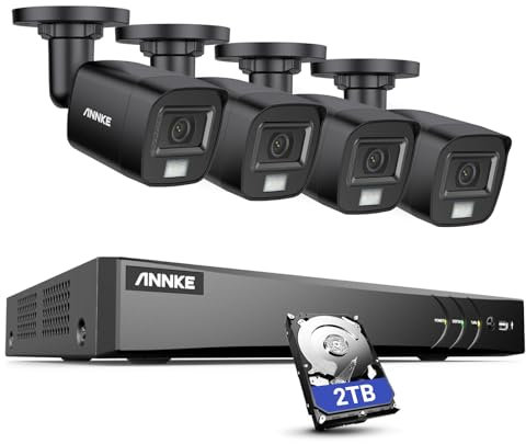 ANNKE 3K CCTV Camera System, Built-in Mic and Spotlight, 4K 8 Channel H.265+ DVR with 4 X 3K Wired Outdoor Security Bullet Cameras, Smart Human/Vehicle Detection, Smartphone Access, 2TB Hard Drive