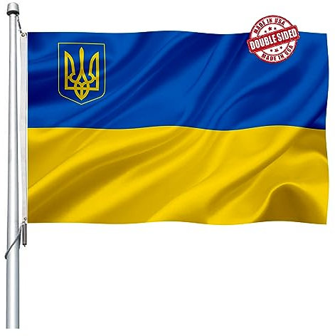 Doppelseitige Ukraine-Dreizack-Flagge, 90 x 152 cm, für den Außenbereich, Ukrainische Nationalflaggen, strapazierfähiges 210D-Polyester mit Messingösen