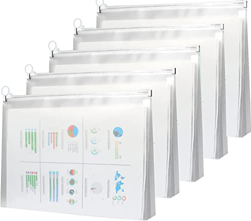 Expanding A4 Zip Wallets Assorted Pack of 5, Large Capacity File Organizer Document Bag Paperwork Pouch Zipper Folder Letter Envelope Pocket Storage Office School Home Travel