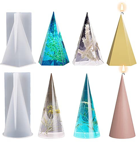 Bekecidi 2 Moldes de Resina de Pirámide de Silicona, Moldes de Velas para Hacer Velas, Moldes de Resina Epoxi de Cono para Fundición de Resina, Anillos de Bricolaje, Soporte de Joyería