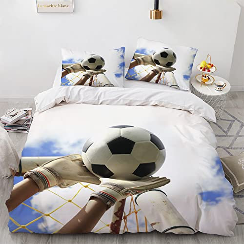 BIJOOT 135X200 cm Bettwäsche Fussball Fußball Bettwäsche 135X200 Kinder Jungen 3D Drucken Bettwäsche Einzelbett Weiche Mikrofaser Mit 2 Stücke 80X80Cm Kissenbezügen