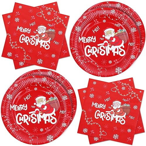 ZVK Pappteller Weihnachtsmann Partyteller Servietten Set 40 Stück Weihnachten Partygeschirr Weihnachtsfeier Tischdekoration, Geschirrdekoration