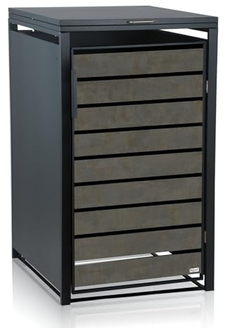 Zelsius Mülltonnenbox 1er Mülltonne | (B) 68 x (T) 80 x (H) 117 cm | Anthrazit RAL 7016 | Tür in dunkelgrauer Holzoptik inkl. Erweiterungsmöglichkeit | Mülltonnenverkleidung, 1 Tonne, Müllhaus