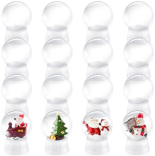 Uiifan 16 Pcs DIY Snow Globe Water Globe 4 Inches Clear Plastic Snow Globe with Screw Off Cap Fillable Water Globe Jar for DIY Crafts Christmas Display Home Decoration Kids Gifts