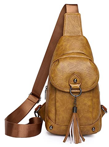 JEKAVA Damen Sling Bag Klein Brusttasche Leder Schultertaschen Handy Umhängetasche Crossbag Umhängen Wasserdicht Geldbörse Mini Bag für Outdoorsport, Wandern, Radfahren, Bergsteigen, Reisen (A-gelb)