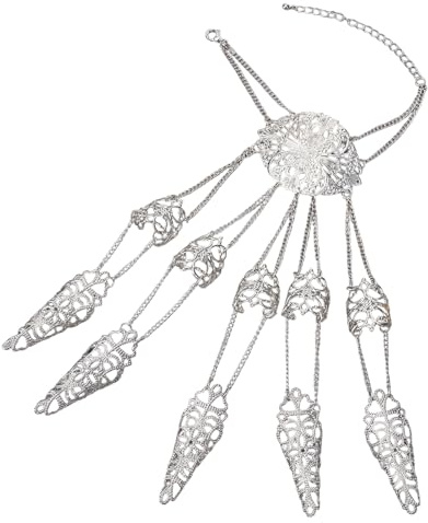 NICENEEDED Pulsera de Garra con Punta de Uñas Punk, Anillo de Garra de Punta de Dedo Vintage Plateado con Cadena de Mano, Disfraz de Halloween para Cosplay, Cadenas de Mano, Joyería con Uña