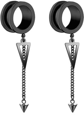 Ayoiow Plugs Ohr 22MM Schwarz Flesh Tunnel Stahl Mit Kette Und Dreieck Anhänger Flesh Ohr Tunnel