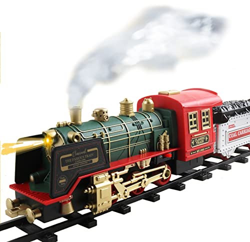 Srliya Treni Natalizi Telecomandati Fumo Spray Luci Musica Decorazioni Natalizie Treni Elettrici Ricaricabili Regali di Compleanno di Natale (Colorato)