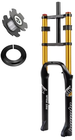 RUJIXU Forcella Ammortizzata 26X4.0 Anteriore Bici Elettrica MTB Freno A Disco Sterzo Smorzamento Aria 1-1/8 Bicicletta 170mm Escursione QR ATB/BMX(Gold)