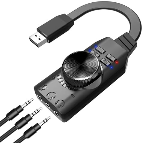 Anulely USB Audio Adapter | Virtual 7.1 Surround Sound Card External Sound Card for Laptop with Volume Control | 3.5mm USB Audio Interface, Universal USB Headphone Adapter