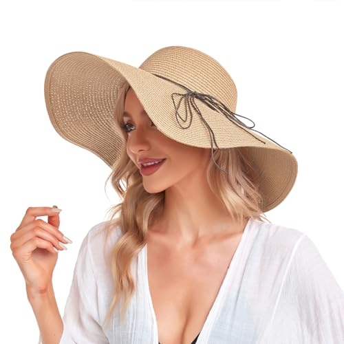 Sombreros de playa para mujer, sombrero de paja de ala ancha, plegable, protección UV UPF 50+, sombrero de verano
