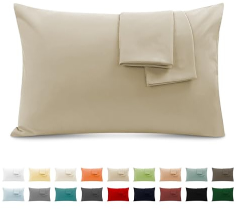 Funda Almohada 100% Algodón 40x70 cm 2 PCS, Juego de 2 Funda Almohada de Suave Puro Algodón, Sin Cremallera Cepillada con Cierre de sobre TórtolaBeige