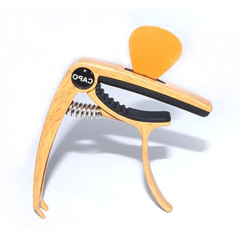Kapodaster für Gitarre, Capo Gitarre Zinklegierung Guitar Capo mit 1 Plektren Kapodaster Westerngitarre für Ukulele Westerngitarre E-Gitarre Bass (Holzfarbe)