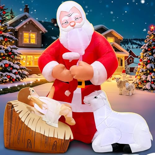 KOOY Aufblasbare Weihnachtskrippe Jesus, stabil, Weihnachtsengel, Dekoration, Weihnachtsmann, Hof Dekoration, helle LED-Lichter für Garten, Rasen, Outdoor, Innenbereich, Urlaub, Weihnachtsgeschenke