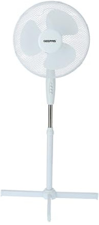 GEEPAS 16” Pedestal Free Standing Cooling Fan | 3 Speeds 5 Blades Wide Angled Oscillation Pivoting Head & Adjustable Height | Powerful Airflow Floor Fan | Home Office Use, 1 Year Warranty White 45W