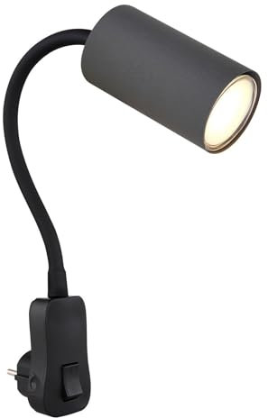 bmf-versand® Steckdosenlampe mit Schalter - Nachtlicht Lampe Schlafzimmer - Nachttischlampe mit Schalter Wandmontage Graphit Schwarz - Leselampe Kinder Wandleuchte mit Stecker Schwanenhals GU10