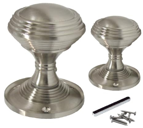 Epsom Door Handle Queen Anne Reeded Mortice Door Knobs 1pair Round Satin Chrome Interior Knobs with 64mm Rose 58mm Knob