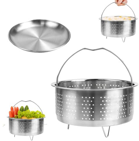 LPAMABA Cesta de Vapor de 17,5 cm, Cesta Vaporera para Olla de Acero Inoxidable 304, Cesta para Cocinar al Vapor con 1 Placa Redonda, Vaporera Cocinar Vapor con Mango para Olla de Vapor
