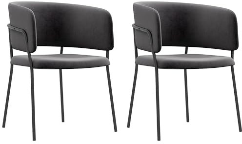 HOMCOM Esszimmerstühle 2er Set Küchenstuhl mit Rückenlehne, Stahlbeine, Polsterstuhl mit Samtoptik für Wohnzimmer, Küche, Grau 57 x 53 x 73 cm