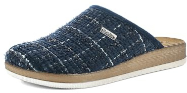 inblu Femme Pantofole Donna Con Suola Bicolore Effetto Cucito E Plantare Imbottito in Vera Pelle Chausson, Bleu, 41 EU