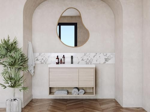 Vente-unique - Mobile sottolavabo sospeso con lavabo singolo â€“ Colore legno chiaro â€“ 90 cm â€“ PUJUKA