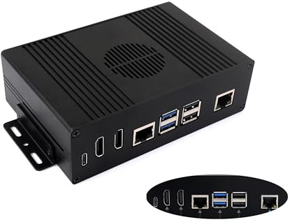 Multi-Functional All-in-One Mini-Computer Kit Compatible with Raspberry Pi 5, Pi5 PCIe Box Includes Aluminum Alloy Case, PCIe to Gigabit ETH Adapter, Pi5 HDMI and Type-C Adapter Board