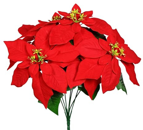 Spetebo Ramo de Poinsettia artificial de Navidad - 42 cm - Ramo de decoración de Poinsettia con réplica fiel a la naturaleza - Planta decorativa artificial - Ramo de flores artificiales