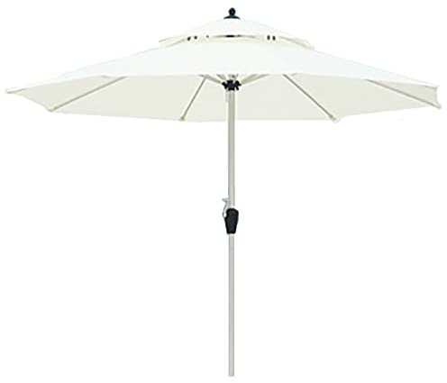 Großer winddichter Gartenschirm mit doppelter Oberseite, UV-Schnitt und wasserabweisend, 270 cm Durchmesser, breiter Griff, zum Öffnen und Schließen, Weiß