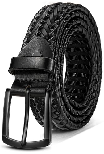 KEMISANT Woven Braided Leather Belt Holeless For Men Golf 1 3/8-Gift Boxed