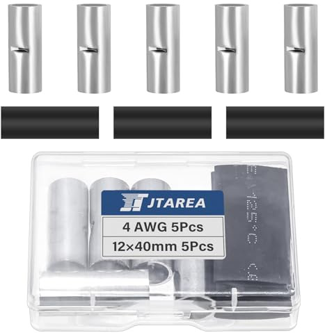 JTAREA 4 AWG Cosses Électriques a Sertir Bout à Bout Non Isolées Kit avec Gaine Thermorétractable Connecteurs Electriques à Sert 25 mm² Câble Crimp Terminal Connecteur Électrique (Paquet de 10)