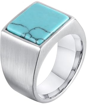 Aotiwe Ring Männer Silber, Promise Ring Beste Freundin Quadratisches Siegelring mit Blaugrün Türkis Größe 57 (18.1) Edelstahl