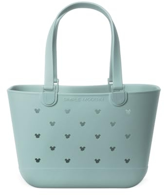 Simple Modern Disney Large Beach Bag | Waterproof Getaway Rubber Tote with Zipper Pocket for Travel, Pool, Boat, Groceries, Sports | Mickey Mouse on Sea Glass Sage