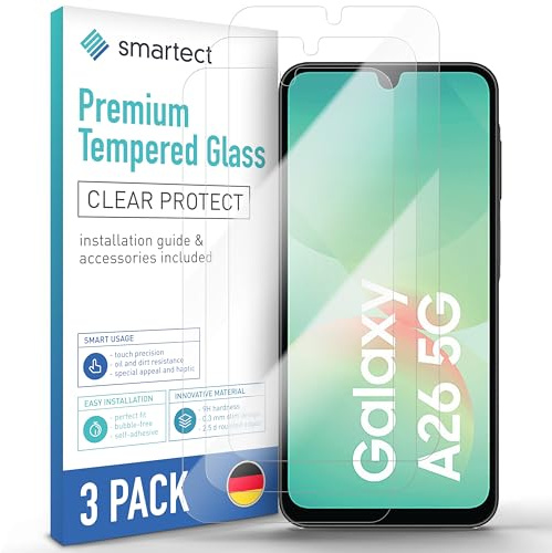 smartect Vetro Temperato 3 Pezzi per Samsung Galaxy A26 5G | Schermo Protettivo HD Anti Graffio, Pellicola Protettiva Senza Bolle, 0.3 mm Ultra Trasparente, Durezza 9H, Ultra Resistente