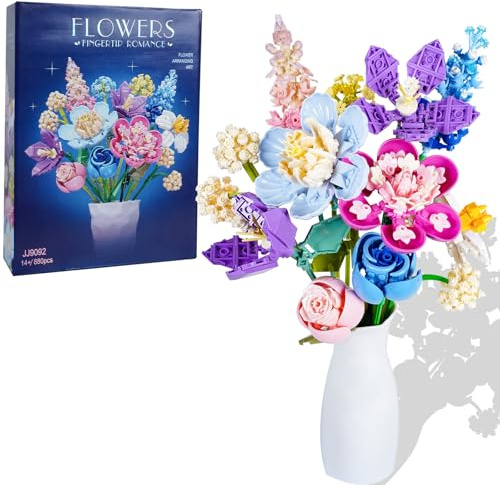 janeunique Flowers Bouquet Building Set – 1124 PCS Flower Botanical Forever Decoration Building Kits Collection - Home Office Decor Gift for Adults Birthdays (Multicolor Flowers)