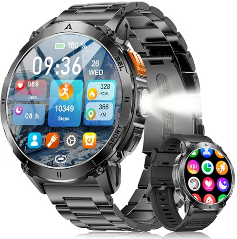LIGE Militaire Montre Connectée Homme avec 1.62'' AMOLED Écran/LED Lampe/730mAh Batterie,Smartwatch Homme avec 100+ Modes Sportifs,24/7 Moniteur de Fréquence Cardiaque et Sommeil pour Android iOS