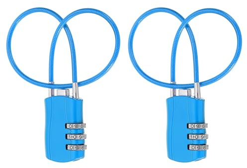sourcing map 2 Pcs Luggage Travel Lock, 3 Digit Cable Combination Lock 30mm Width Body with 30cm Long Cable for Suitcase Bag Cabinets Small Fences Gym, Blue
