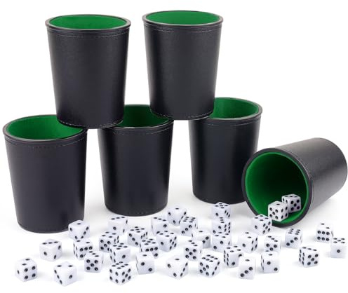 Gesserit Felt-gefüttertes Leder Würfelbecher-Set, 6 leise Würfelbecher mit 36 Würfeln für Bar-Party Yahtzee Farkle Würfelspiele, Schwarz und Grün
