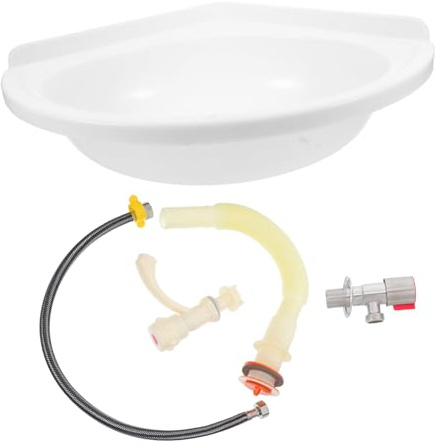 Veemoon Wall Mounted Plastic Corner Sink Bathroom Basin Small Deep Hand Wash Sink Compact Utility Basin Drain Pipe Faucet Hose Angle Valve for Home Office Hotel