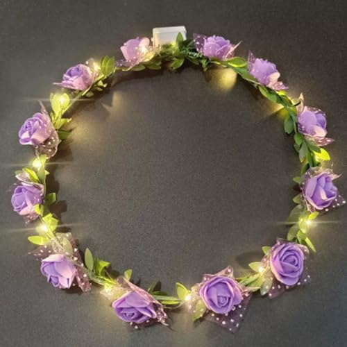 Diyxisk Guirlande Lumineuse, Trois Modes Couronne Fleur Cheveux, Polyvalent Guirlande Fleurs, Réglable Couronne de Fleurs, pour Mariages, Fêtes, Festivals ou Comme Décoration (Violet)