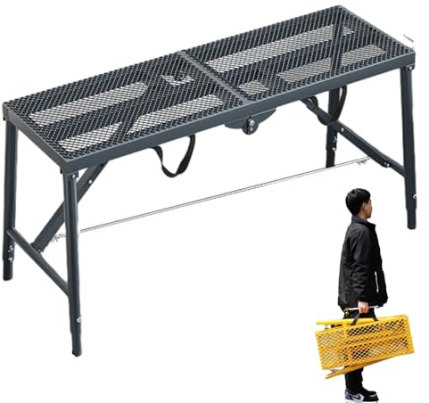 Piattaforma per ponteggio Pieghevole Regolabile da 4/5/6 Piedi - Piattaforma di Lavoro Regolabile in Altezza per Lavaggio Veicoli, Pulizia vetri, progetti Fai da Te - Grigio, 180x30 cm (70 7