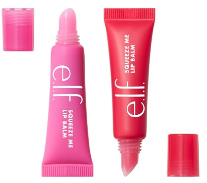 e.l.f. Squeeze Me More Lip Balm Duo, Moisturizing Balm For A Sheer Tint Of Color, Made With Hyaluronic Acid, Vegan & Cruelty-Free, Cherry & Bubblegum