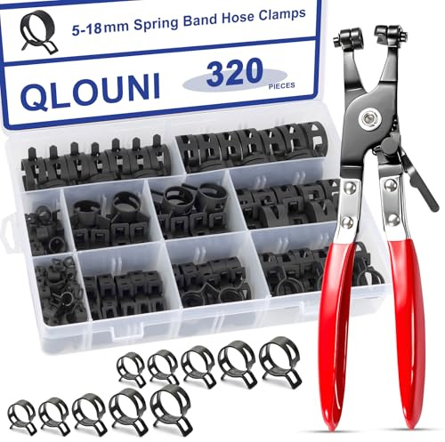 320 Stück Schlauch Federklemme Set mit Schlauchschellenzange, 10 Größen 5-18mm Schlauchschellen Kraftstoffleitung, Schlauchschelle Clip, Federbandschellen Rohrschellen Set