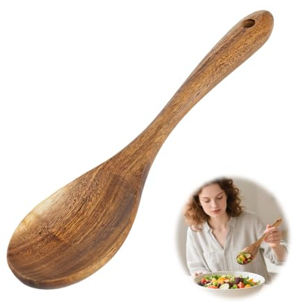 Wooden Spoons for Cooking, 26 cm Natural Teak Cooking Spoons Heat Resistan Wooden Kitchen Utensils with Ergonomic Handle Large Wooden Non-Stick Spoons Ideal Cooking Utensils for Serving Mixing
