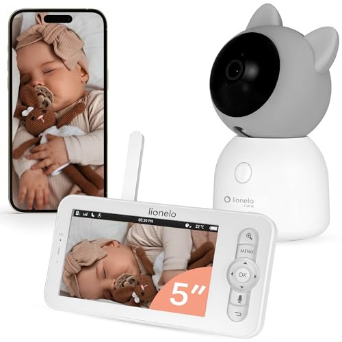 LIONELO Babyline 9.2 AI Babyvakt med Kamera 2K & 5″ Skärm | AI-Detektering av Gråt, Rörelse & Täckt Huvud | Tvåvägskommunikation, Nattlampa, Vaggvisor & Appstyrning | upp till 200 m Räckvidd