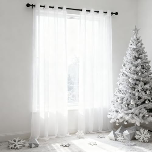 XUEQXUE Cortinas y Visillos 50 x 130 cm Decorativos Suaves, Translúcida, Monocolor, Moderna Translucidas Visillos para Ventanas Habitación Dormitorio Sala de Estar, Blanco