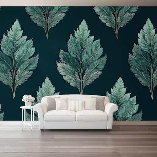Papel Pintado Pared 200 x 140 cm - Bosque Plantas Hojas De Palma Papel pintado Verde Oscuro Mural de Arte Decoración para Comedores Salones Habitaciones Sala Cuarto Oficina Salón