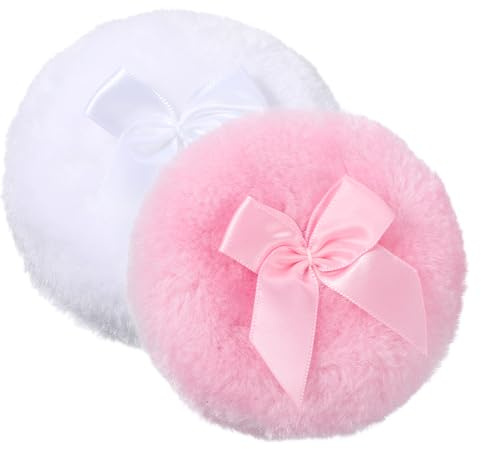 2 Stück Große Flauschiger Puderquaste, 9 Cm Runde Flauschiger Schleife Puderquaste Ultraweich Waschbar Wiederverwendbar Staubige Große Flauschige Quaste Für Nasses Trockenes Make-Up Gesicht Körper