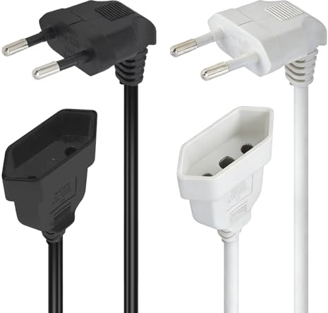 2 Pezzi Prolunga Spina Europea Cavo Prolunga Presa Europea Con Spina Piatta Tipo C Corta Euro A Tipo C Euro Per Schermo Lampada Elettrodomestici (0,3 M Nero Bianco)