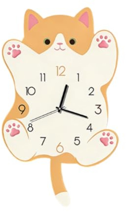 KinderCoring Orologio Decorativo, Regalo, Decorazione da Parete, Ornamento Divertente con Coda Scodinzolante, Carino per La Camera dei Bambini, Cucina, Casa, Giallo